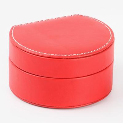 China OEM Red Round Leather Jewelry Box Travel Jewelry Leather Case Case With LOGO Ring Box Custom Made for sale