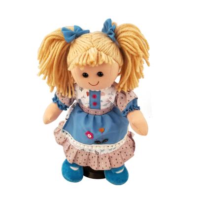 China Soft Toy Doll Custom Made Toy Using Cute Blue Skirt Girl Doll Stuffed Soft Toy Rag Cloth Doll for sale