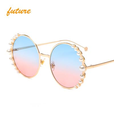 China 2021 fashion diamond sunglasses 2424 pearls studded luxury metal round sunglasses fashionable sunglasses women's sunglasses for sale