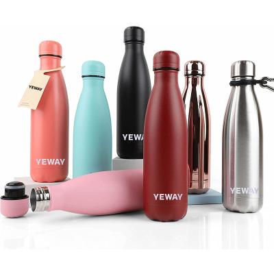 China Viable Custom YEWAY Logo Double Wall Thermal Vacuum Flask Insulated Outdoor Sports Drink Cola Shaped 18/8 Stainless Steel Water Bottles for sale