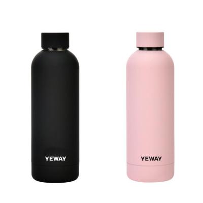 China Customized Yeway 2021 Sports Gym Viable Logo Vacuum Double Wall 350ml Insulated Stainless Steel Black Water Bottles for sale