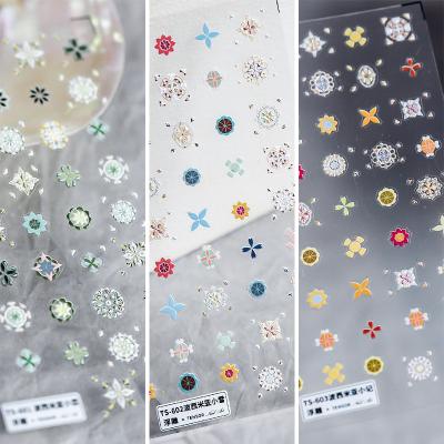 China New Bohemia Style Nail Beauty TS-601-603 Strong Adhesive Nail Stickers Relief 5D Stickers Beautiful Snowflake Flower For Girls for sale