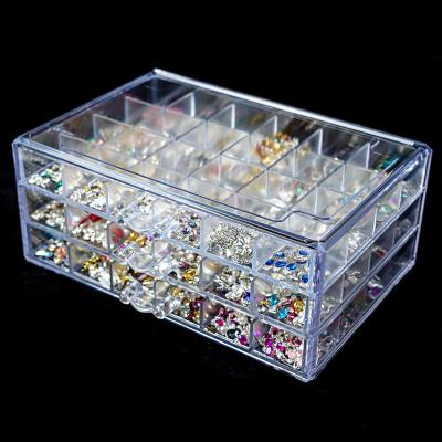 China Nail Crystal Jewelry Decorative Storage Box Nail Art Tools Three-Layers 72 Grids Nail Rhinestones Multi-suction Jewelry Box Container for sale