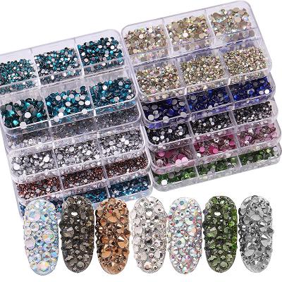 China Nail Art Jewelry 6 Grids Packing Nail Jewelry Factory Price Wholesale Flatback Rhinestone For 3D Nail Decoration for sale