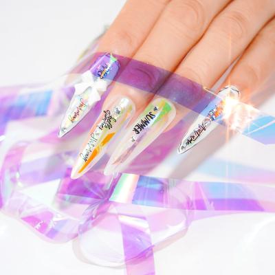 China Ultra-thin Colorful 150cm*1cm Nail Art Sequins Set 3D Nail Art Decoration By Strip Aurora Nail Sequins Manicure Decorations for sale