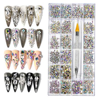 China 3d nails 2021 new ab Crystal Nail Art Flat Nail decoration rhinestone kit with double Pen Nails Decoration Diamond Crystal main dotting for sale