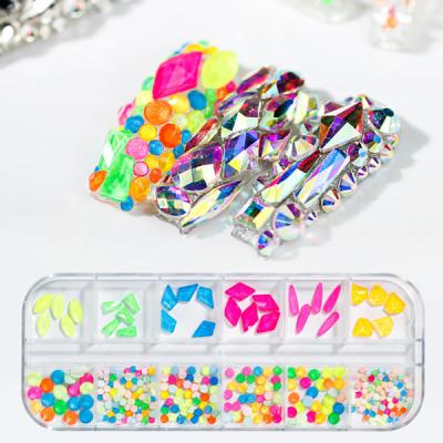 China 3d nails decoration 14 designs 2021 new cube 3d crystal square nail Crystal Box Nail Art Flat Rhinestones ab for sale