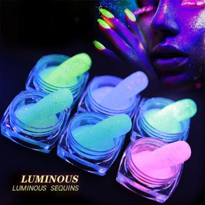 China Finger Nail Art New 6 Pcs/Set Chameleon Glitter Nail Glitter Nail Powder Acrylic Glow In The Dark Luminous Nail Art Dust Chrome Pigment for sale