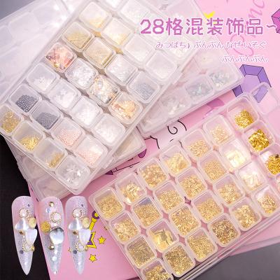 China Nail Decorations Metal Box 28Grids Set Packing Mixed Rivet Studs Metal Jewelry Accessories For 3D Nail Art Decoration for sale