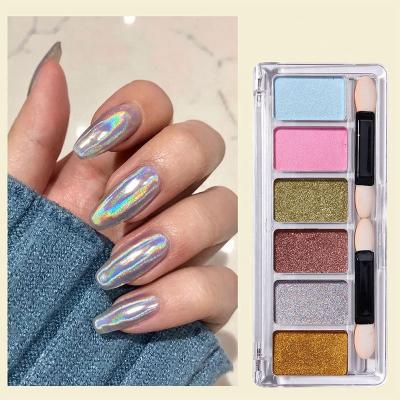 China Fashion and charming color set Nail Art Solid Magic Mirror Powder Aurora Magic Mirror Powder Eye shadow 6 blush aesthetic nail glitter for sale