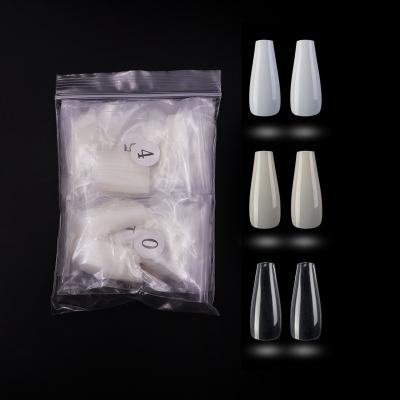 China 100pcs/bag Clear French Natural White Color Ballerina Full Cover French Artificial Nail Tips Fake Coffin Nail Tips for sale