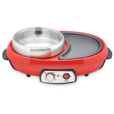 China Commercial High Quality Indoor Smokeless Hot Pot 1000+400w And Die Casting 2 In 1 Electric Grill for sale