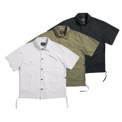 China 2022 Summer Solid Color Breathable Basic Vintage Shirt Vintage Cargo Short Sleeve Turndown Shirt Over Waist Shirt For Men for sale