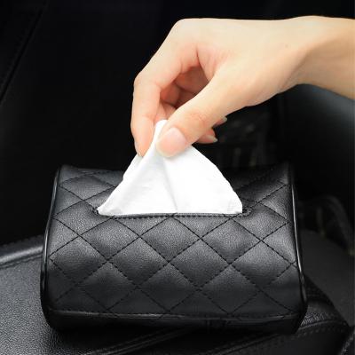 China Luxury Vehicle Armrest Paper Bag Chair Hanging Back Rhombic Tissue Box Holder for sale