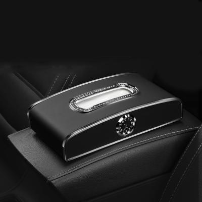 China Luxury Leather PU Cover Storage Box Napkin Case Tissue Box For Car Sun Visor Tissue Box for sale