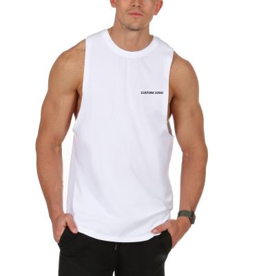 China Custom Manufacturer Blank 100%Cotton Gym Fitness Bodybuilding Anti Pilling Men Print Muscle Drop Sleeve Opening Workout Tank Top for sale