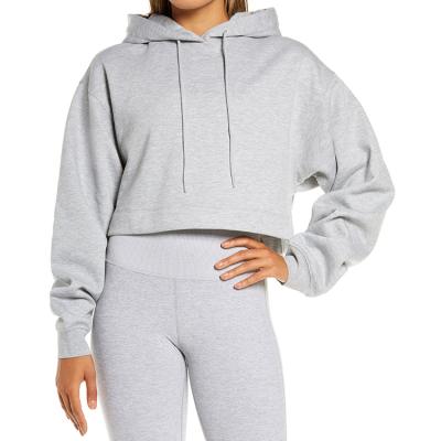 China Wholesale Gray Custom Female Plain Fleece Pullover Anti-pilling Ladies Cropped Top Hoodie Sweatshirts For Women for sale