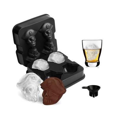 China Factory Sustainable Supply Custom Skull Shaped Cube Tray Ball Maker Silicone Ice Mold With Lid for sale