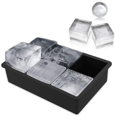 China Viable Hot Selling Amazon Silicone Ice Cube Trays Large Fit 6 Cavity Flexible Cubes Tray Ideal For Whiskey Cocktails for sale