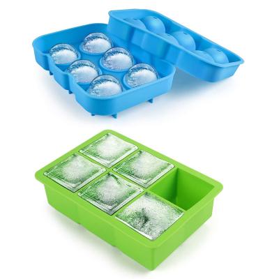 China Custom Logo Round Ice Cream Mold Silicone Ice Cube Cube Maker Viable Square Trays Mold Tray With Lid for sale