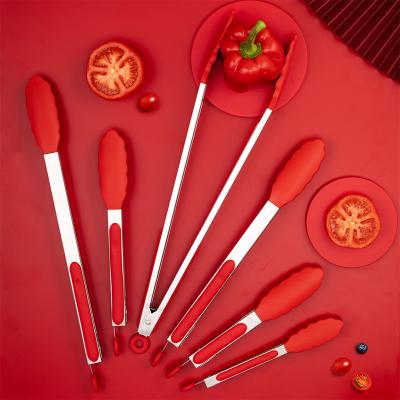 China Hot Selling Serving Tongs Stocked Stainless Steel Silicone Food Kitchen Heat Resistant Meat Tongs for sale