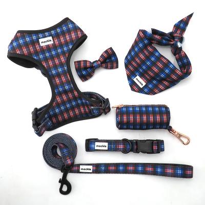 China Hot Selling Adjustable Pet Personalized Lovely Custom Logo Polyester Dog Harness Bow Tie and Leash Set for sale