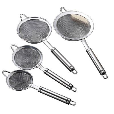 China Household 4 Size Durable Mesh Oil StrainerJuice Fine Strainer Spoon Viable Stainless Steel Long Handle for sale