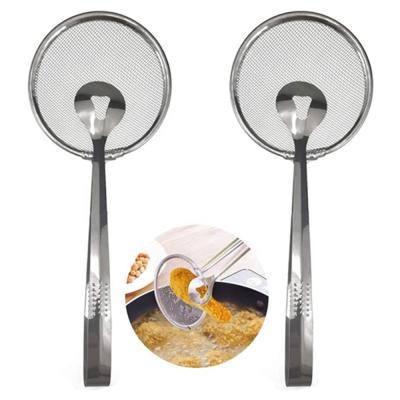 China Viable Stainless Steel Pocket Colander Clip Fine Skimmer Mesh Strainer Oil-Frying Filter Spoon for Fried Food for sale