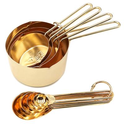 China 8pcs Cookware Set Stainless Steel Gold Measuring Cups Viable Cooking Set for sale