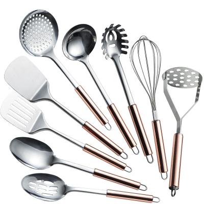 China Sustainable Rose Gold Handle Kitchen Gadgets Cookware Set, Stainless Steel Cookware Set Set Of 9 for sale