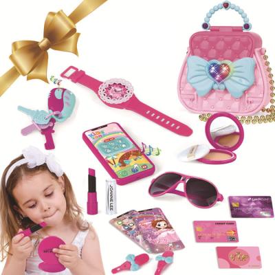 China PVC Little Girls Pretend Play Purse 17 Pieces Make Up Toys Set For 3+ Girls Toy Bag With Makeup, Smartphone Girls Tool Toy Sets for sale