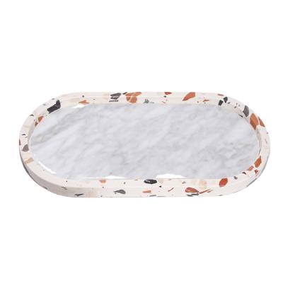 China Home Makeup Tray Bathroom Jewelry Cosmetic Makeup White Marble Hotel Villa Store Serving Tray Rounded With Boarder Edge for sale