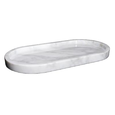 China Home Makeup Tray Bathroom Jewelry Cosmetic Makeup White Marble Hotel Villa Store Serving Tray Rounded With Boarder Edge for sale