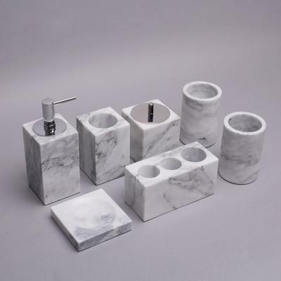 China High Quality Nature Marble Bathroom Accessories Marble Bathroom Set Hotel&Home Decoration 5 Pcs Modern Bathroom Accessories Set for sale