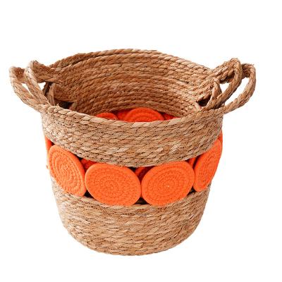 China Plant Plankton Straw Belly Basket Low Moq Sale Handwoven Foldable Belly Basket Eco-Friendly Sustainable Hot Plant Pot With Handle for sale