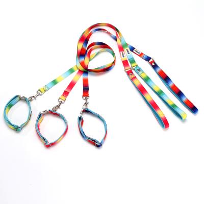 China Padded 2021 Hot Selling KAATAPET Striped Cute Puppy Cat Dog Pet Collars Rainbow Colors And Leashes Set for sale