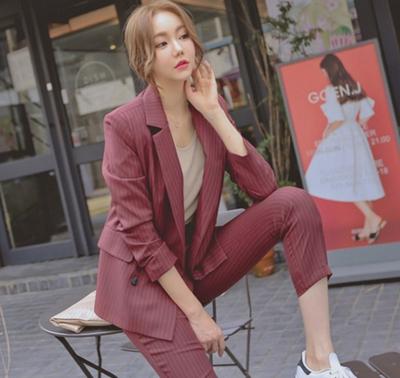 China 2020 new arrival breathable Korean version stripe thin professional suit for women's casual two-breasted pants for sale