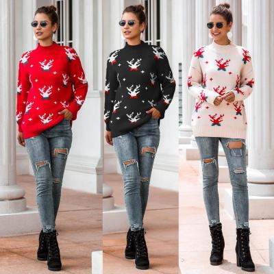 China 2020 Winter Anti Shrink Casual Long Sleeve Jacquard Knit Christmas Ladies Plus Size Sweater for sale