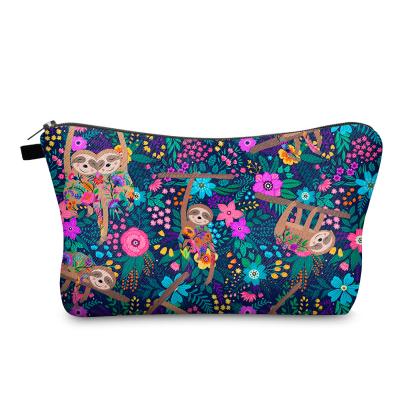 China Fashion Floral Print Custom Digital Sloth Printed Cosmetic Bag Multifunctional Travel Makeup Bag Small Makeup Bag for sale