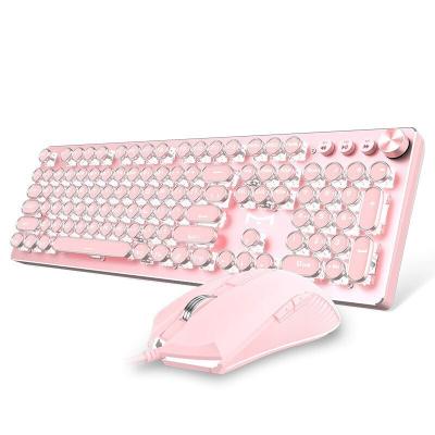 China Wired Punk Set by Pink PUNK Girl Mechanical Keyboard and Retro Mouse Computer Gaming Keyboard and Mouse Set for sale