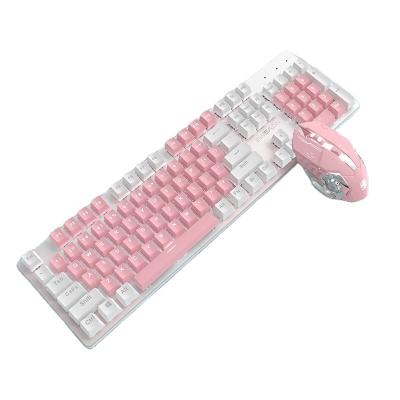 China For Z6 104Keys Ergonomic Combo Keyboard Mixed Colors Cute Pink Gaming Keyboard Desktop Dual Mode Mechanical Wireless Mouse for sale