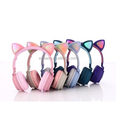 China Wholesale Bulk Wireless Headset Gaming Mini RGB LED Cute Bluetooth Notebook Earphones For Girls Cat Ear Headphones for sale