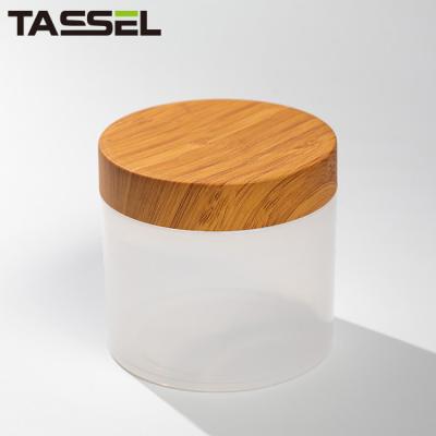 China 500g 17oz Cream Airless Pump Jar Dispenser Wooden Effect Cap For Gel Body Care for sale