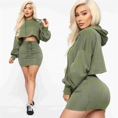 China Amazon breathable sportswear stretching sexy hooded solid color sheath long two piece set women short skirts dresses for sale