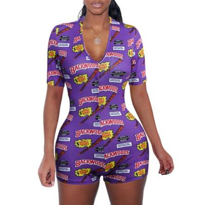 China Sexy Dad Adult Women Pajamas Onesie Print Length Sleepwear Overalls Short Nightgowns QUICK DRY yes for sale