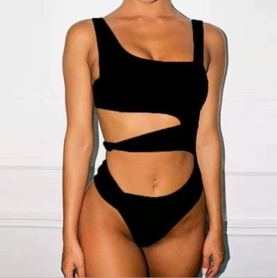 China Viable H Hot Sale Solid Color Irregular Summer Beach Hollow Out Sexy One Piece Waist Straps Swimsuit for sale