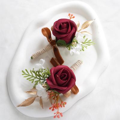 China Wedding.Home.Party.Restaurant.Bar.Hotel Wholesale Artificial Flower Wedding Accessory Wrist Rose Wedding Boutonniere Bridal Corsage for sale