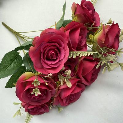 China Artificial Flower Red Rose Bouquet Red Black Eternal Rose For Wedding Decoration for sale