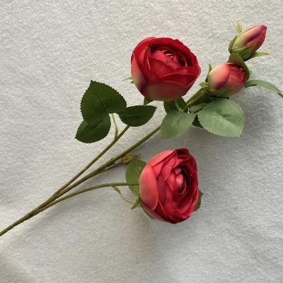 China Home.Party.Restaurant.Bar.Hotel.Wedding Simulate Real Touch Cappuccino 4 Heads Roses Stem Red Roses Floral Artificial Flowers For Home Wedding Decor for sale