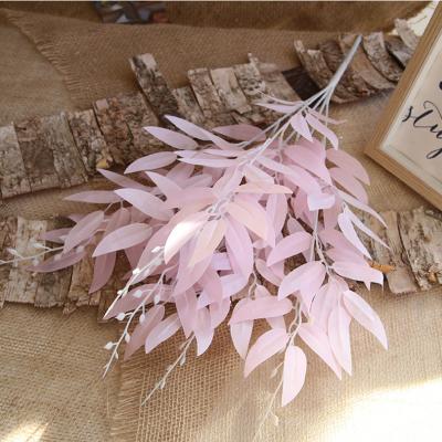 China Natural Touch Hanging Plant Artificial Green Leaves 5 Single Artificial Silk Branches Willow Wicker Bunch For Wedding Centerpieces for sale